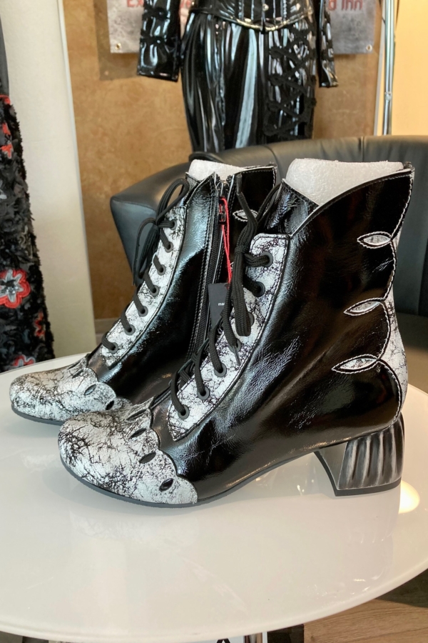 Echtleder Stiefelette Schwarz/Silber